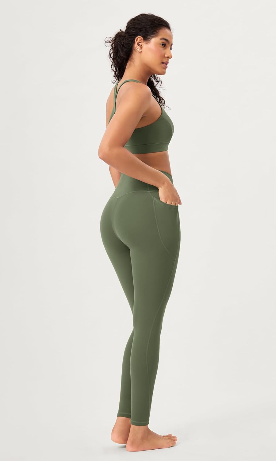 ODODOS 2 Pack Buttery Soft Cross Waist Leggings with Pockets for Women ODCLOUD 25quot  28quot Crossover Lounge Yoga PantsBlackdark Olive