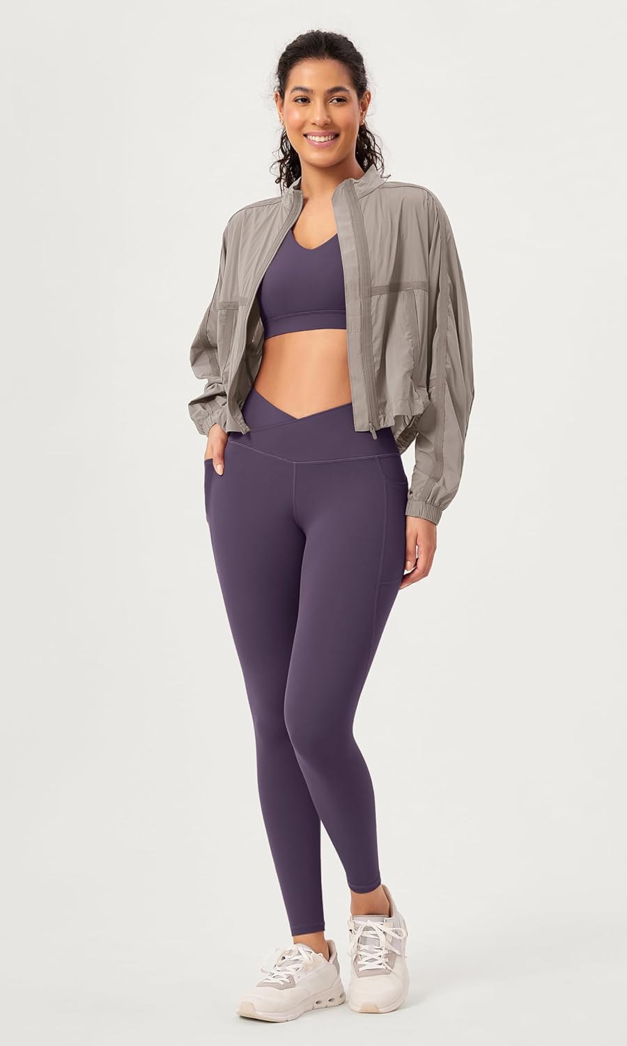 ODODOS 2 Pack Buttery Soft Cross Waist Leggings with Pockets for Women ODCLOUD 25quot  28quot Crossover Lounge Yoga PantsBlackdark Purple