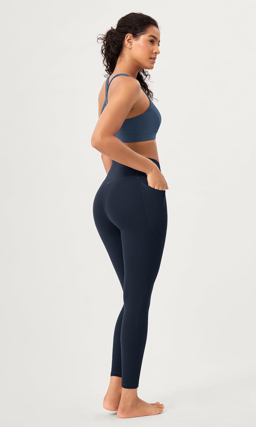 ODODOS 2 Pack Buttery Soft Cross Waist Leggings with Pockets for Women ODCLOUD 25quot  28quot Crossover Lounge Yoga PantsBlackdeep Navy