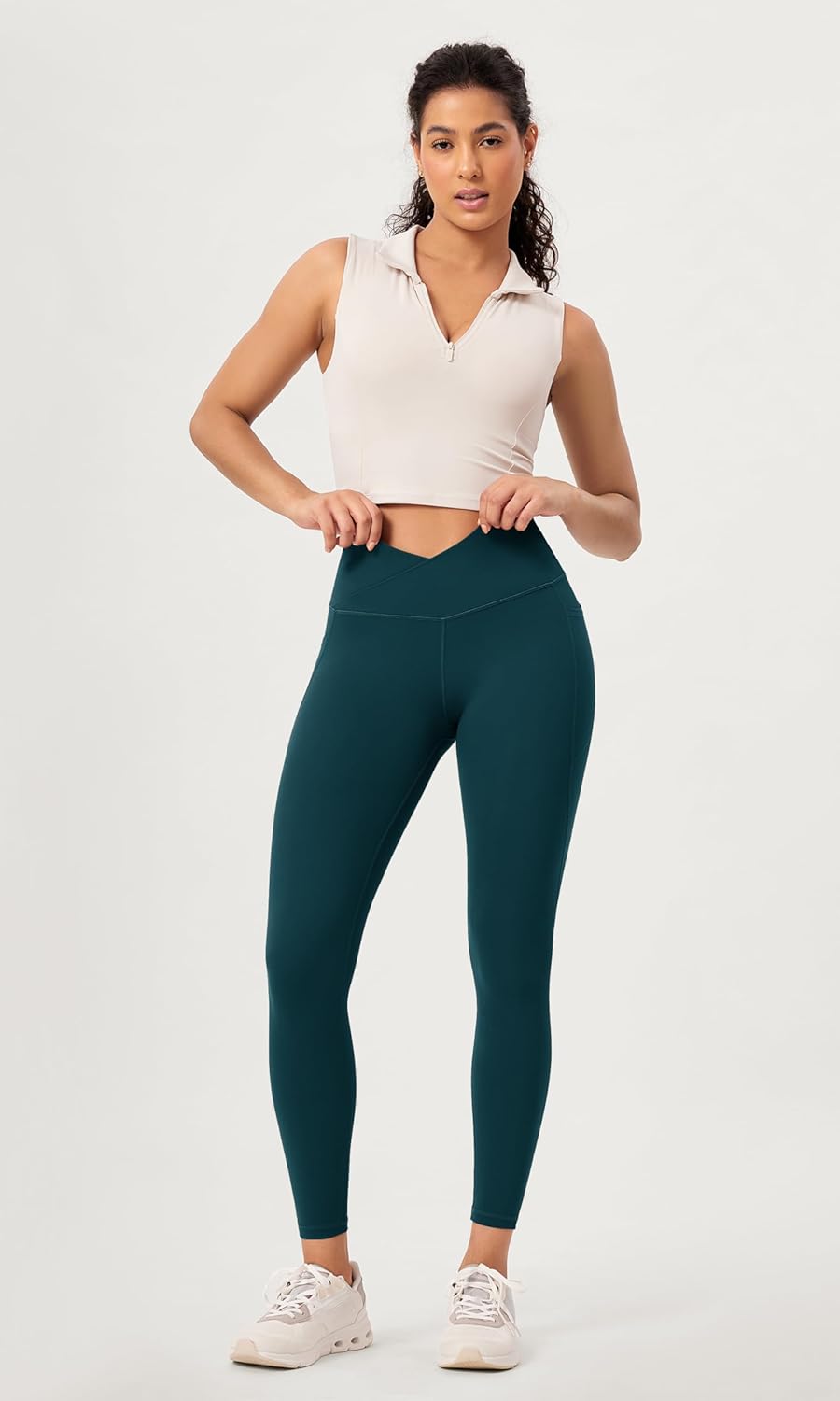 ODODOS 2 Pack Buttery Soft Cross Waist Leggings with Pockets for Women ODCLOUD 25quot  28quot Crossover Lounge Yoga PantsBlackforest Teal