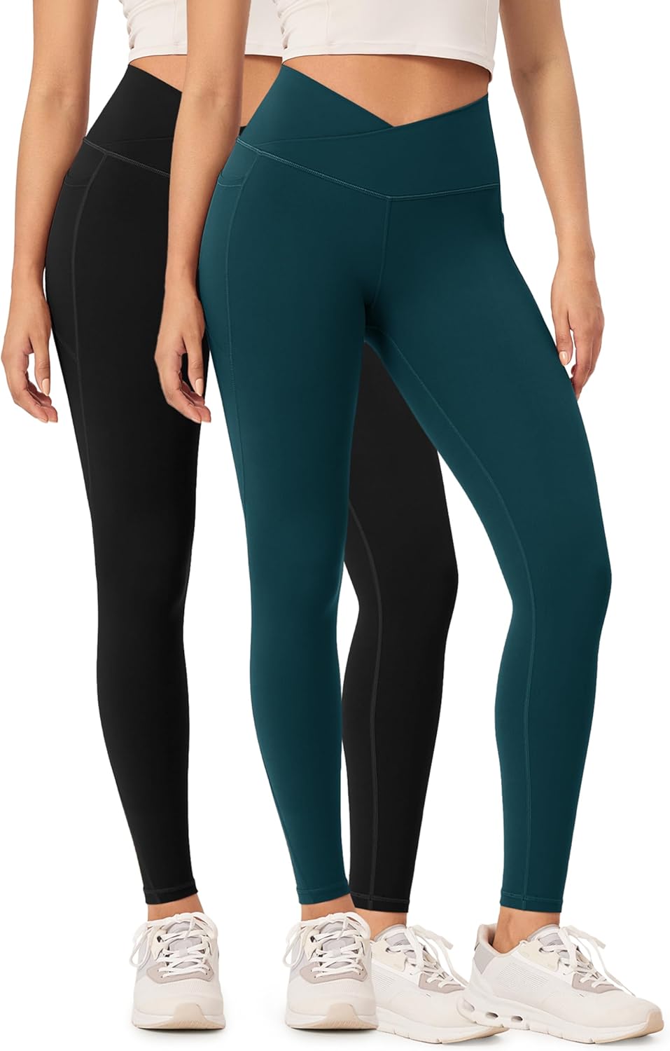 ODODOS 2 Pack Buttery Soft Cross Waist Leggings with Pockets for Women ODCLOUD 25quot  28quot Crossover Lounge Yoga PantsBlackforest Teal