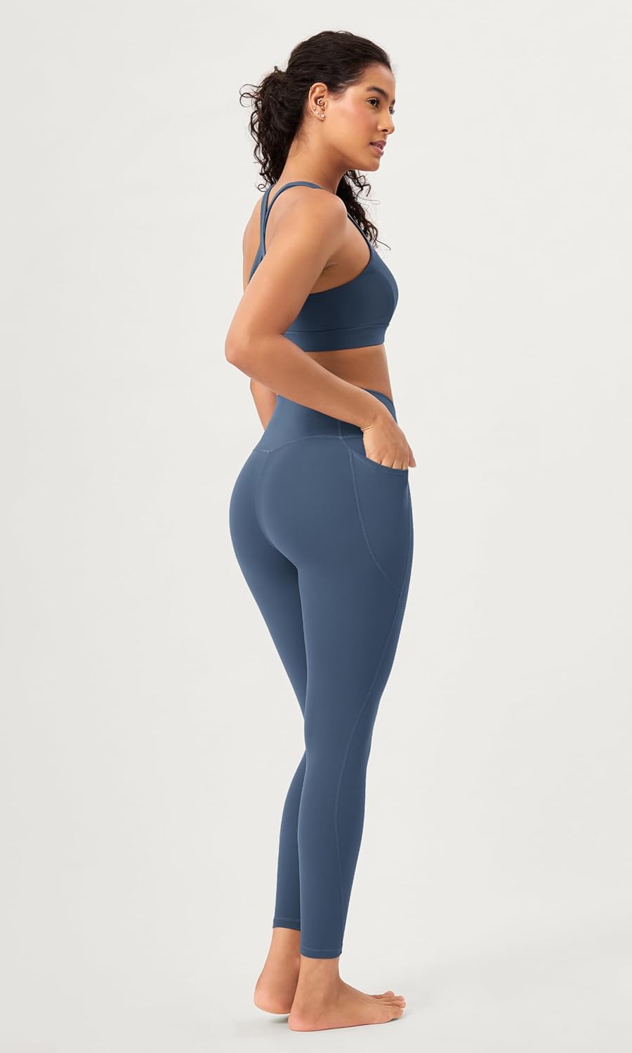 ODODOS 2 Pack Buttery Soft Cross Waist Leggings with Pockets for Women ODCLOUD 25quot  28quot Crossover Lounge Yoga PantsBlackink Blue