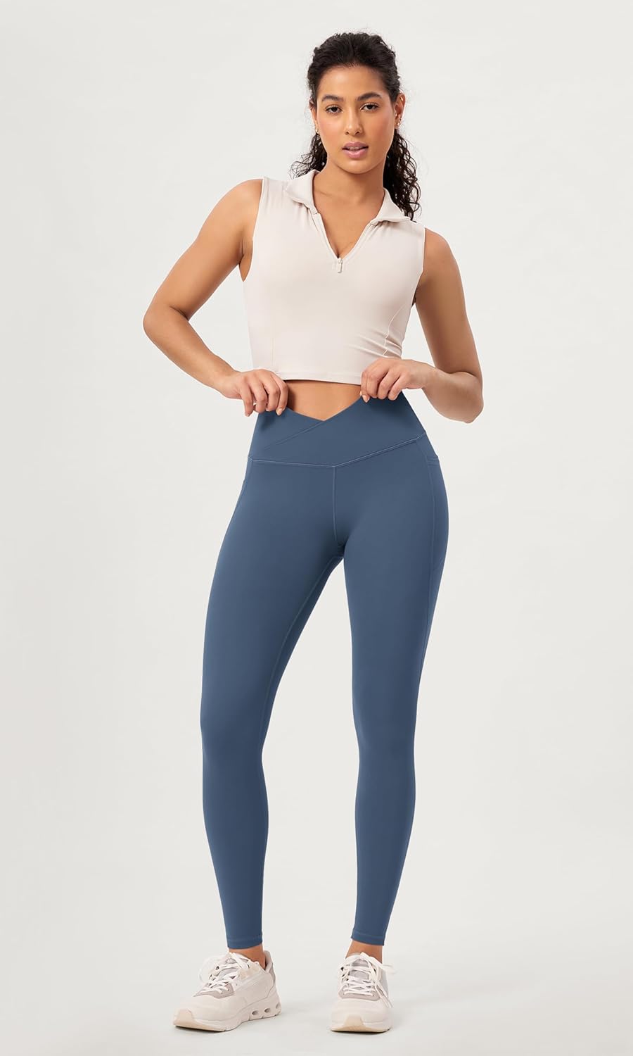 ODODOS 2 Pack Buttery Soft Cross Waist Leggings with Pockets for Women ODCLOUD 25quot  28quot Crossover Lounge Yoga PantsBlackink Blue