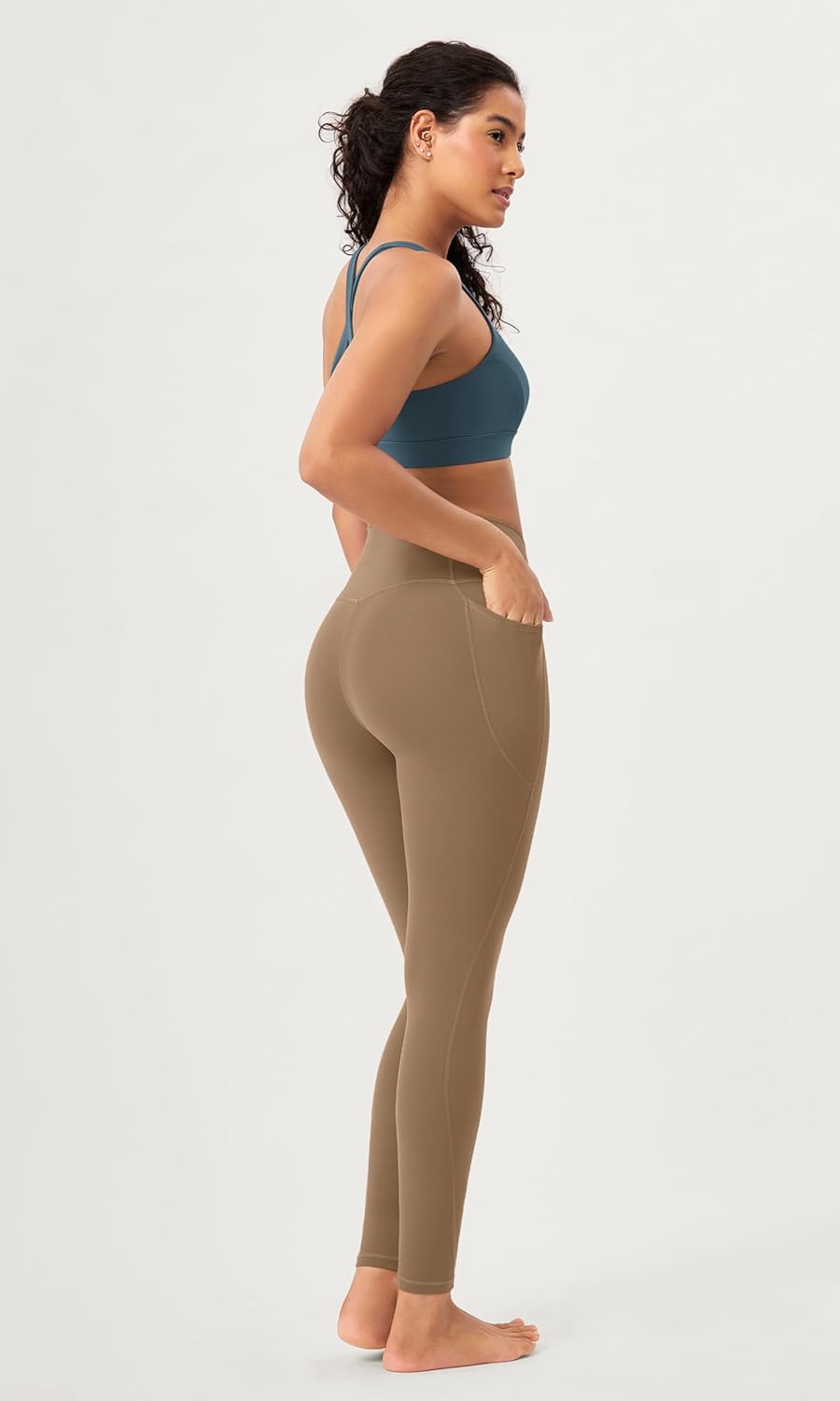 ODODOS 2 Pack Buttery Soft Cross Waist Leggings with Pockets for Women ODCLOUD 25quot  28quot Crossover Lounge Yoga PantsBlacklight Brown
