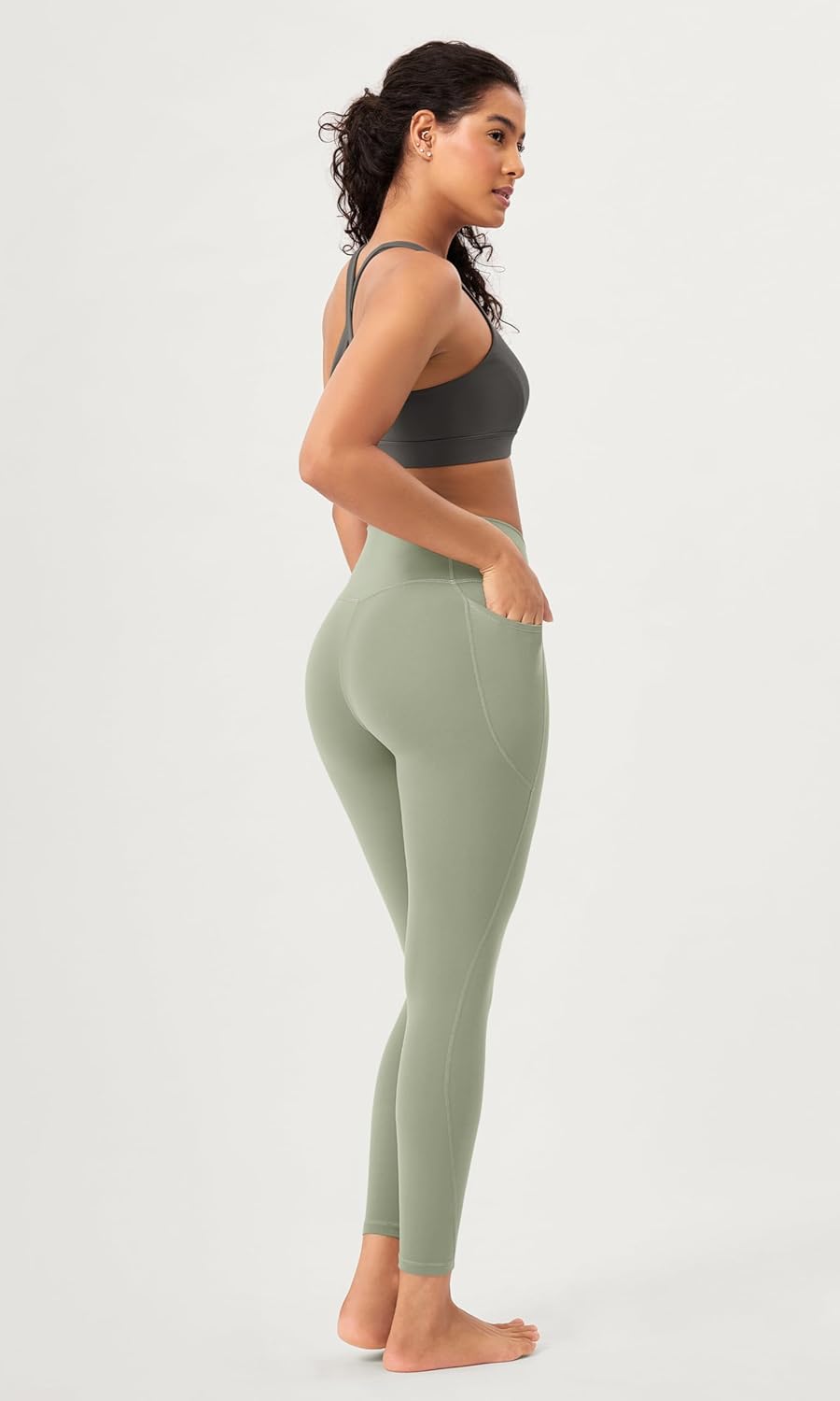 ODODOS 2 Pack Buttery Soft Cross Waist Leggings with Pockets for Women ODCLOUD 25quot  28quot Crossover Lounge Yoga PantsBlacklime Stone