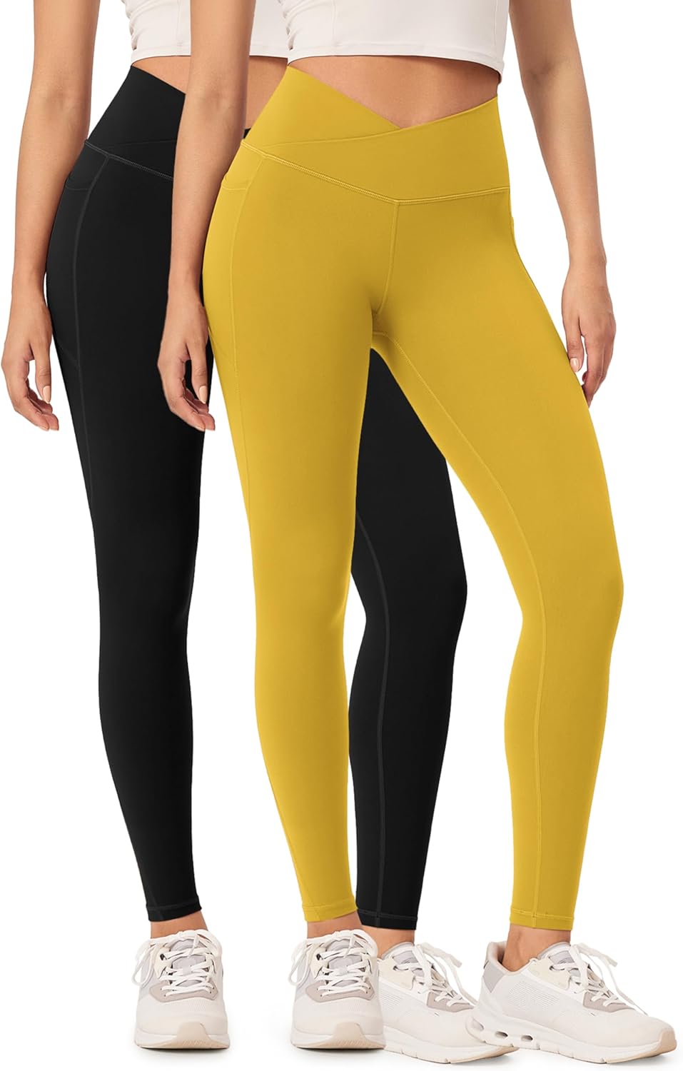 ODODOS 2 Pack Buttery Soft Cross Waist Leggings with Pockets for Women ODCLOUD 25quot  28quot Crossover Lounge Yoga PantsBlackmango Mint