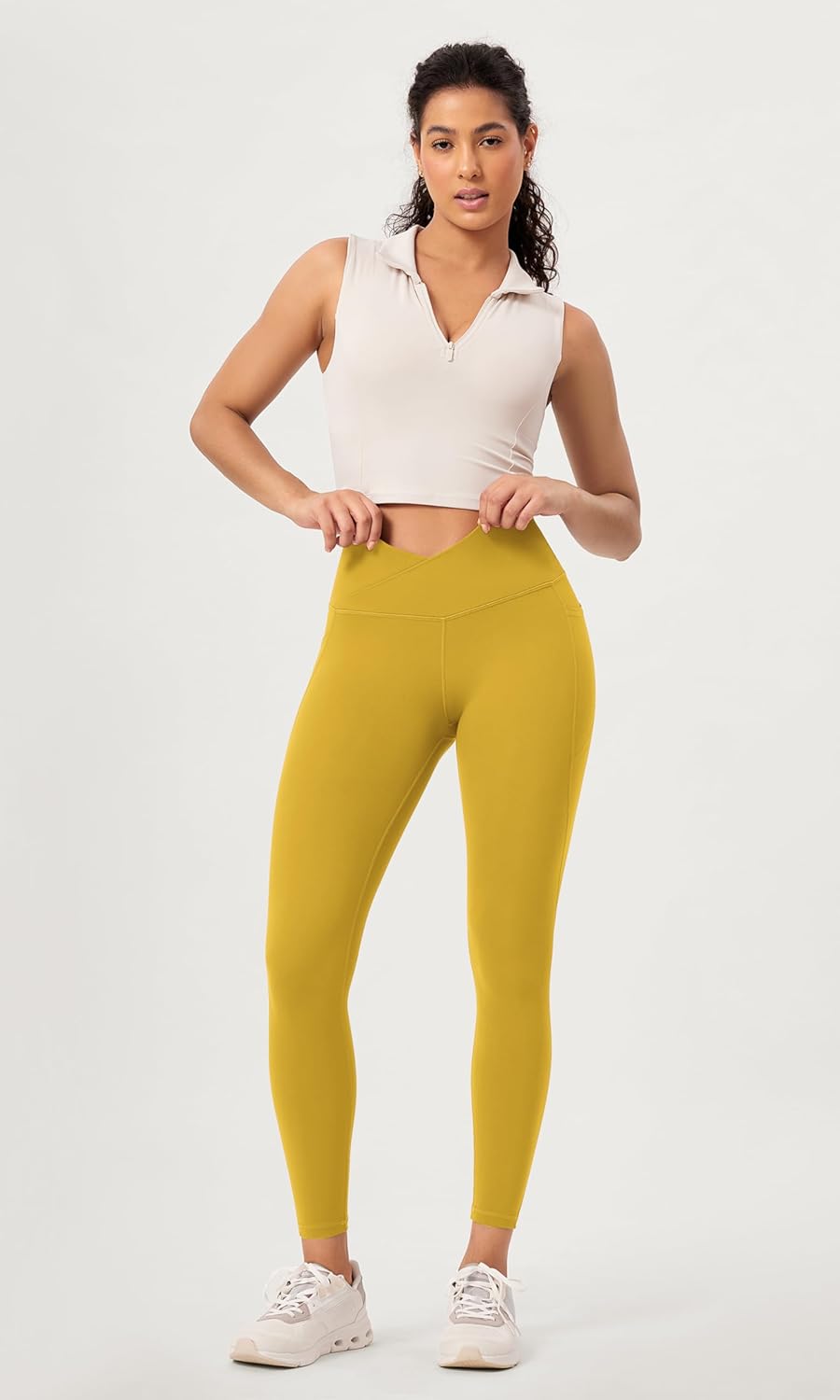 ODODOS 2 Pack Buttery Soft Cross Waist Leggings with Pockets for Women ODCLOUD 25quot  28quot Crossover Lounge Yoga PantsBlackmango Mint