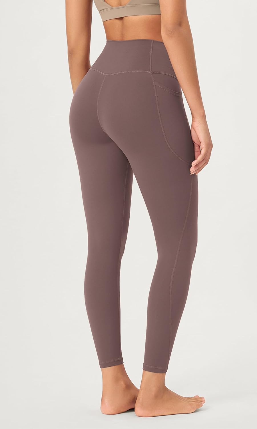 ODODOS 2 Pack Buttery Soft Cross Waist Leggings with Pockets for Women ODCLOUD 25quot  28quot Crossover Lounge Yoga PantsBlackpurple Taupe
