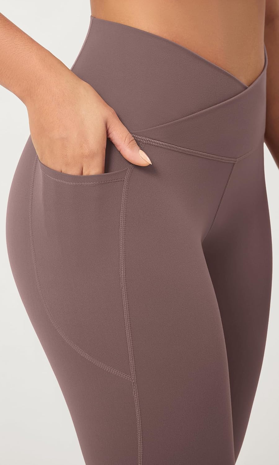 ODODOS 2 Pack Buttery Soft Cross Waist Leggings with Pockets for Women ODCLOUD 25quot  28quot Crossover Lounge Yoga PantsBlackpurple Taupe