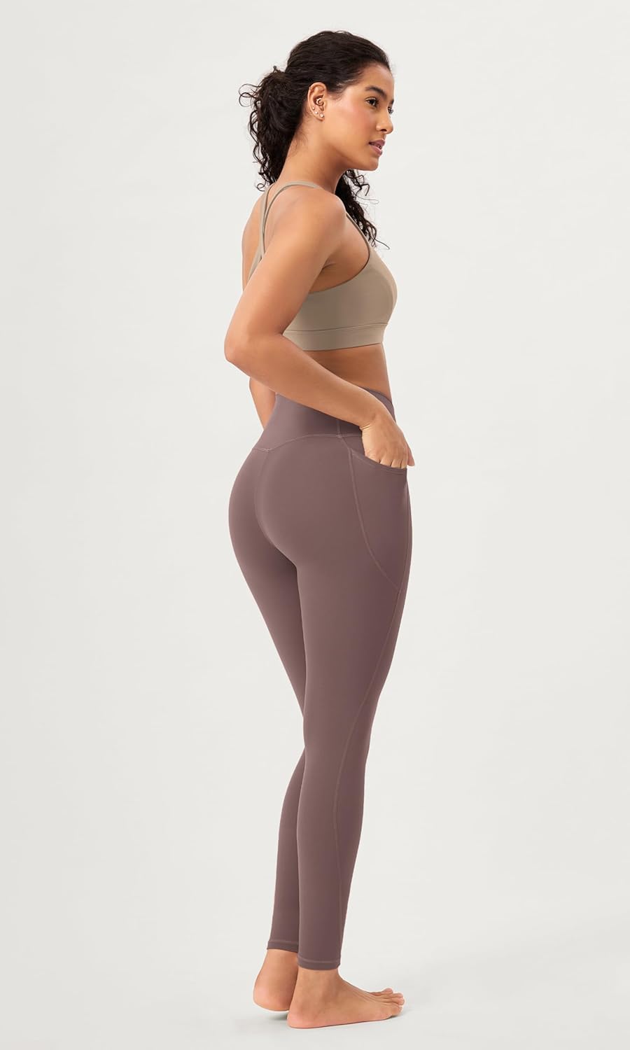 ODODOS 2 Pack Buttery Soft Cross Waist Leggings with Pockets for Women ODCLOUD 25quot  28quot Crossover Lounge Yoga PantsBlackpurple Taupe