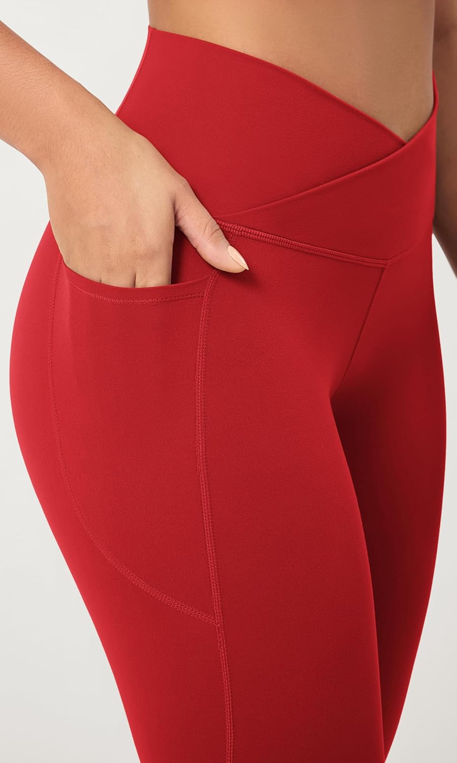 ODODOS 2 Pack Buttery Soft Cross Waist Leggings with Pockets for Women ODCLOUD 25quot  28quot Crossover Lounge Yoga PantsBlackred