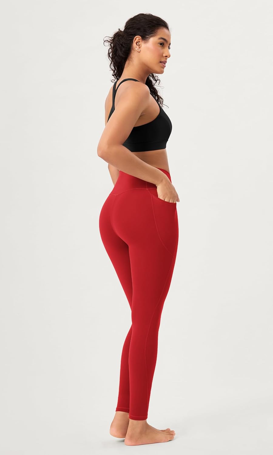 ODODOS 2 Pack Buttery Soft Cross Waist Leggings with Pockets for Women ODCLOUD 25quot  28quot Crossover Lounge Yoga PantsBlackred
