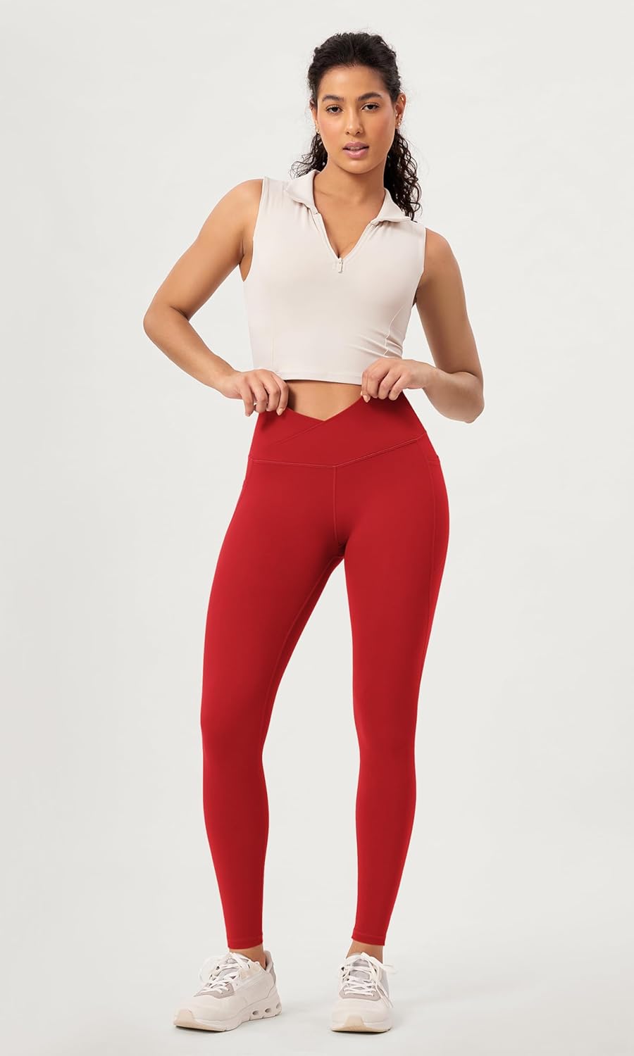 ODODOS 2 Pack Buttery Soft Cross Waist Leggings with Pockets for Women ODCLOUD 25quot  28quot Crossover Lounge Yoga PantsBlackred