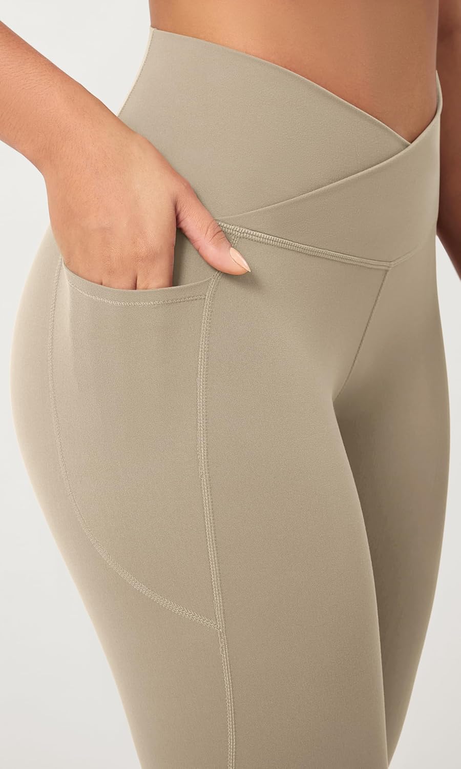 ODODOS 2 Pack Buttery Soft Cross Waist Leggings with Pockets for Women ODCLOUD 25quot  28quot Crossover Lounge Yoga PantsBlackshaker Beige