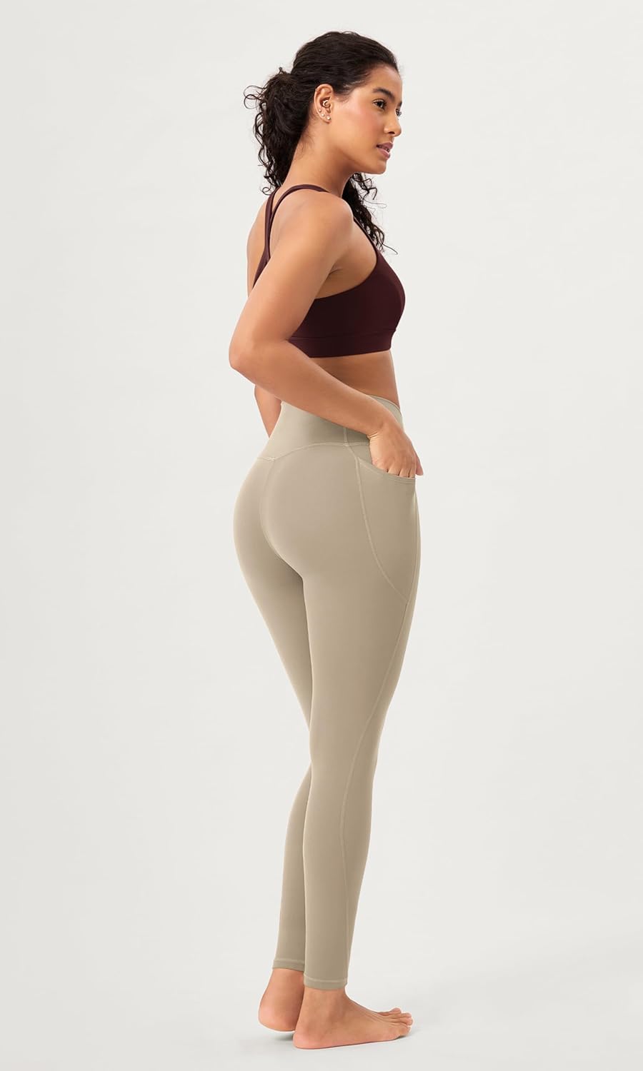 ODODOS 2 Pack Buttery Soft Cross Waist Leggings with Pockets for Women ODCLOUD 25quot  28quot Crossover Lounge Yoga PantsBlackshaker Beige