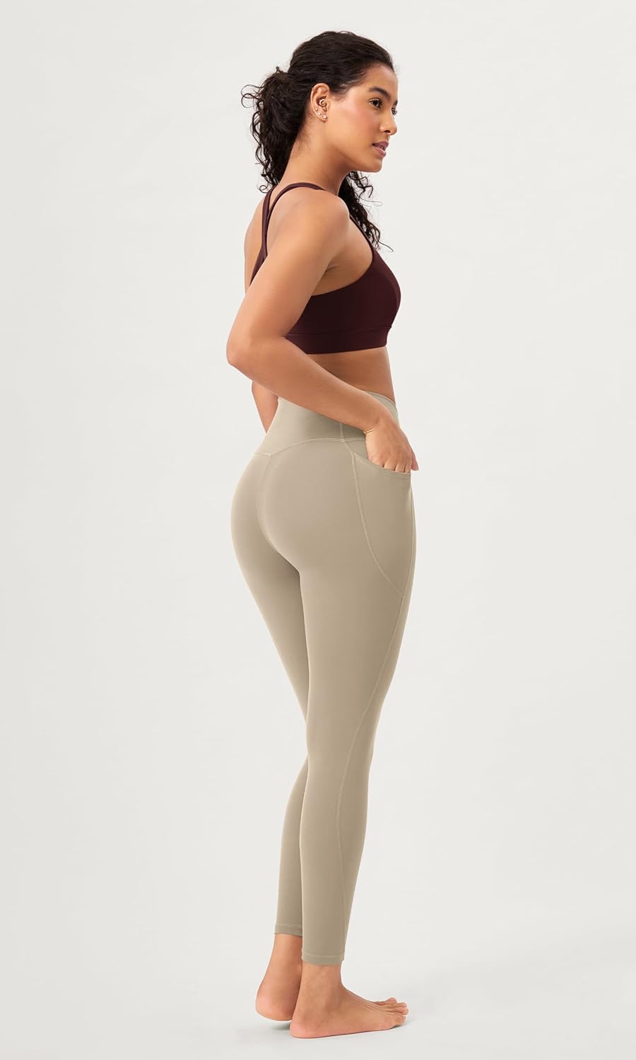ODODOS 2 Pack Buttery Soft Cross Waist Leggings with Pockets for Women ODCLOUD 25quot  28quot Crossover Lounge Yoga PantsBlackshaker Beige