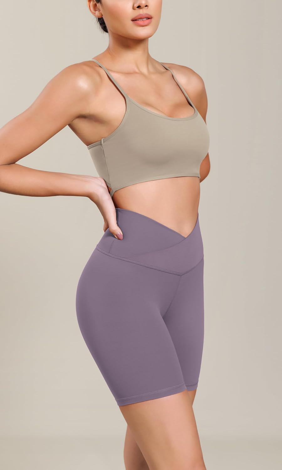 ODODOS Cloud Feeling Cross Waist Yoga Shorts for Women 6quot Crossover High Waist Lounge Biker ShortsAsh Violet