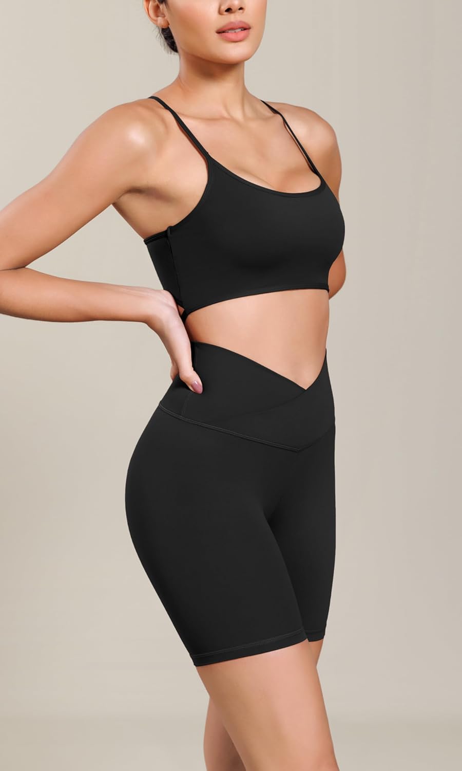 ODODOS Cloud Feeling Cross Waist Yoga Shorts for Women 6quot Crossover High Waist Lounge Biker ShortsBlack