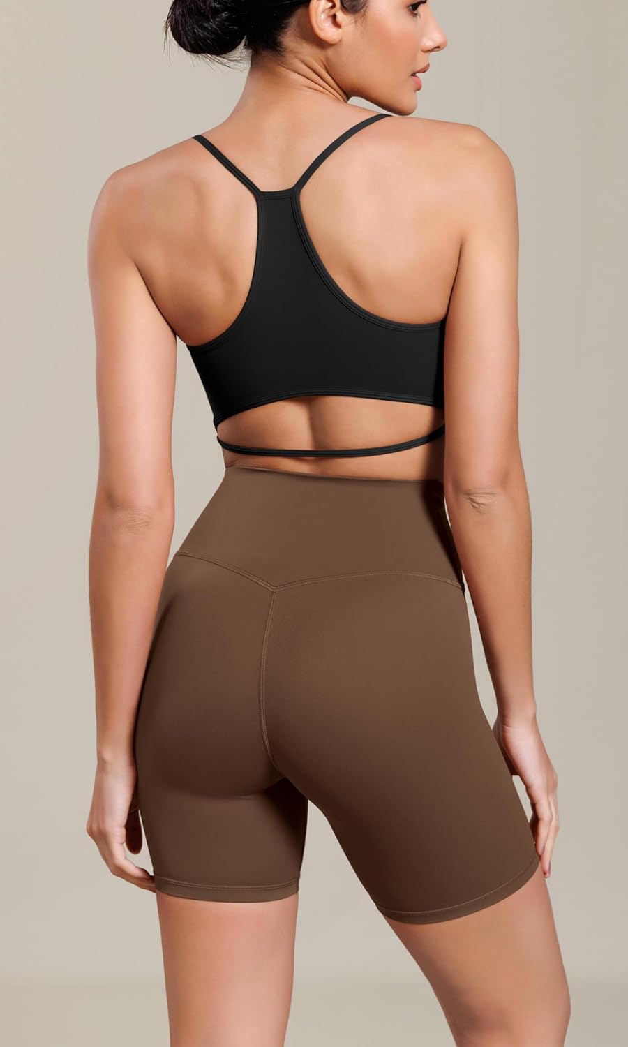 ODODOS Cloud Feeling Cross Waist Yoga Shorts for Women 6quot Crossover High Waist Lounge Biker ShortsBrunette
