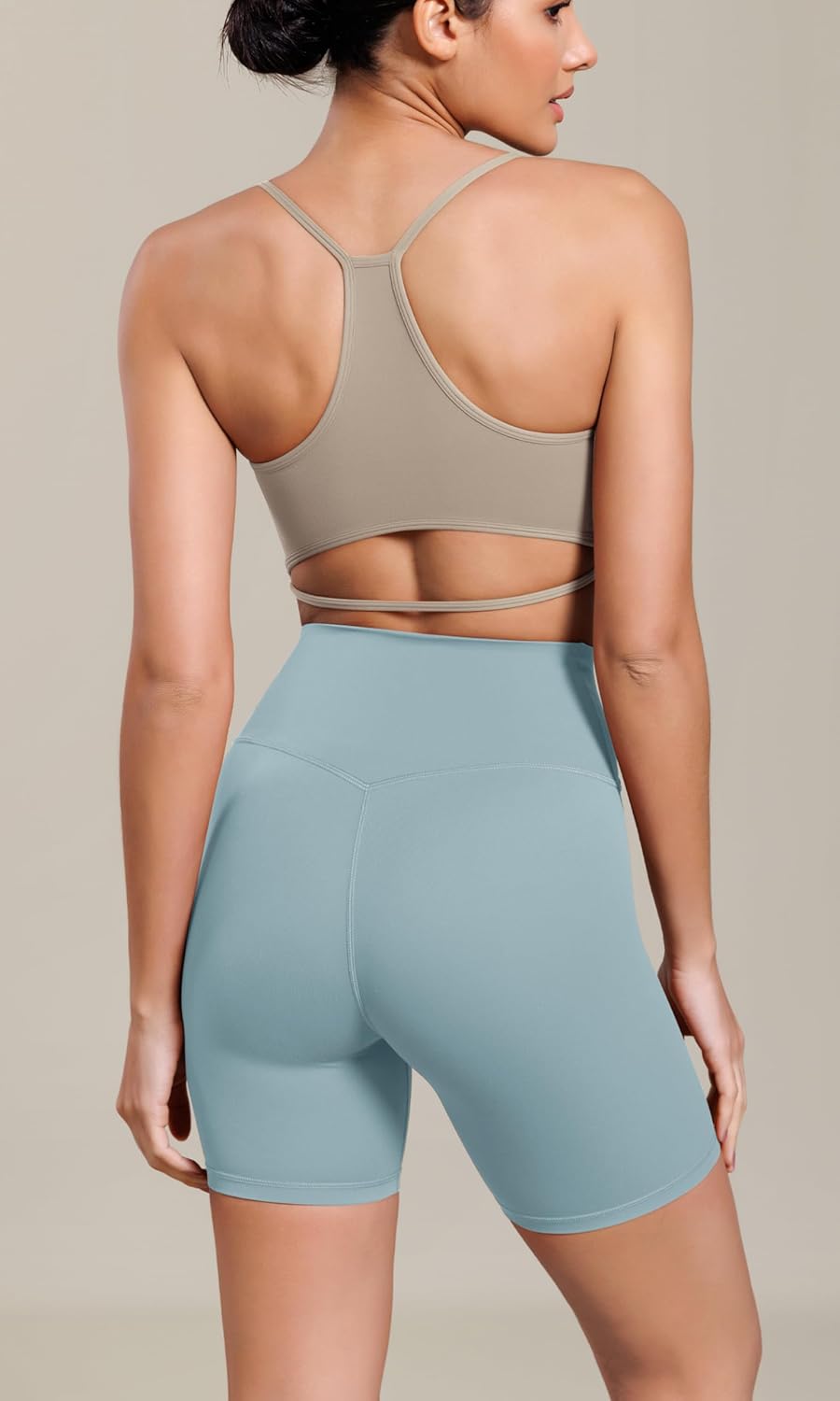 ODODOS Cloud Feeling Cross Waist Yoga Shorts for Women 6quot Crossover High Waist Lounge Biker ShortsChambray