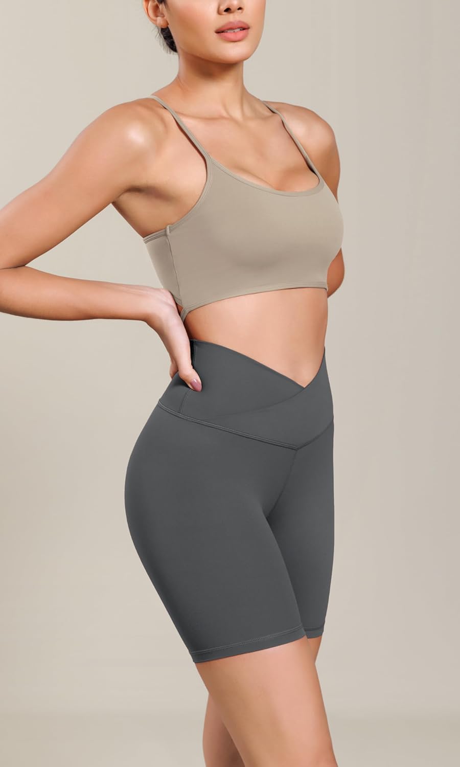 ODODOS Cloud Feeling Cross Waist Yoga Shorts for Women 6quot Crossover High Waist Lounge Biker ShortsCharcoal