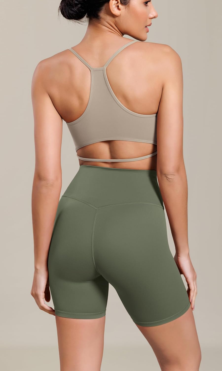 ODODOS Cloud Feeling Cross Waist Yoga Shorts for Women 6quot Crossover High Waist Lounge Biker ShortsDark Olive