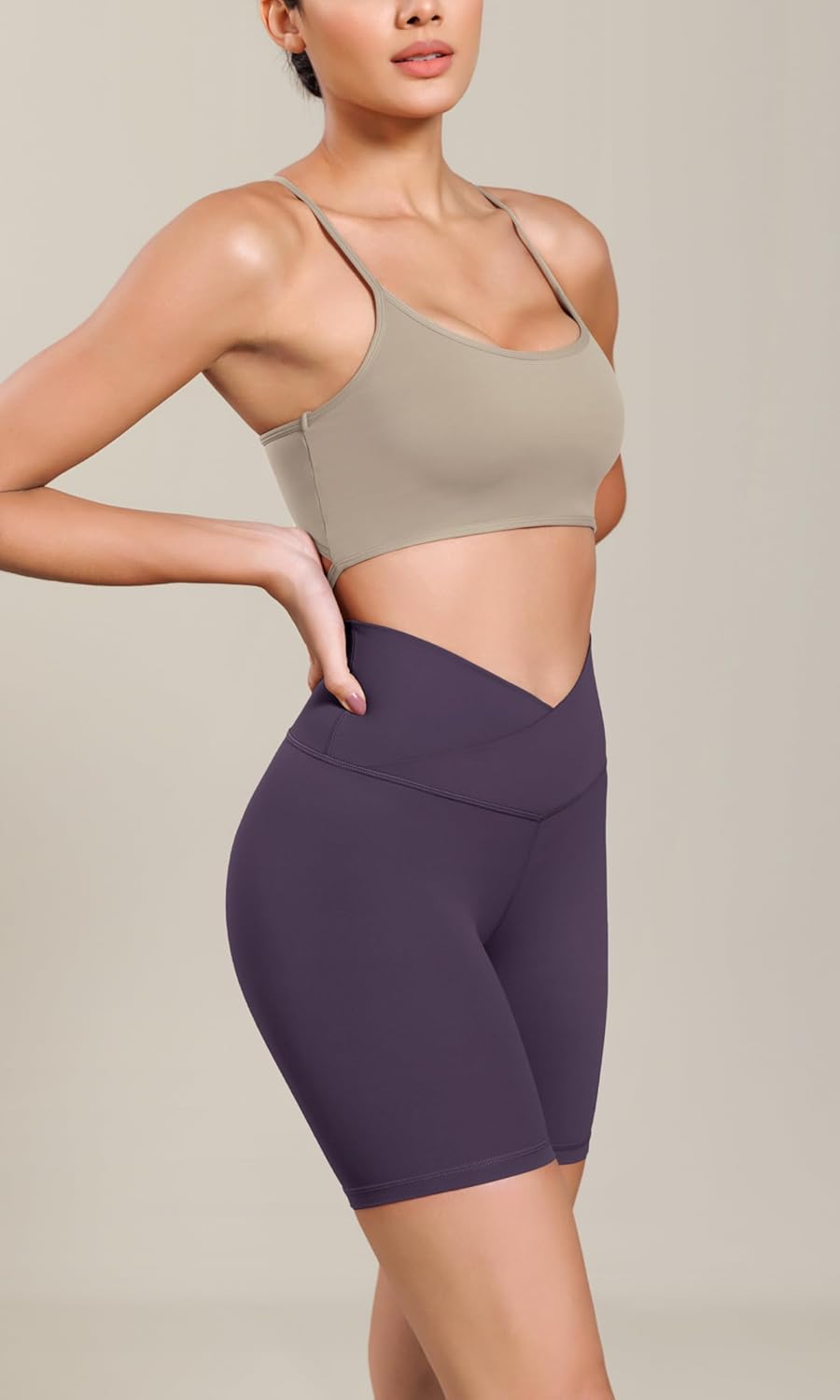 ODODOS Cloud Feeling Cross Waist Yoga Shorts for Women 6quot Crossover High Waist Lounge Biker ShortsDark Purple