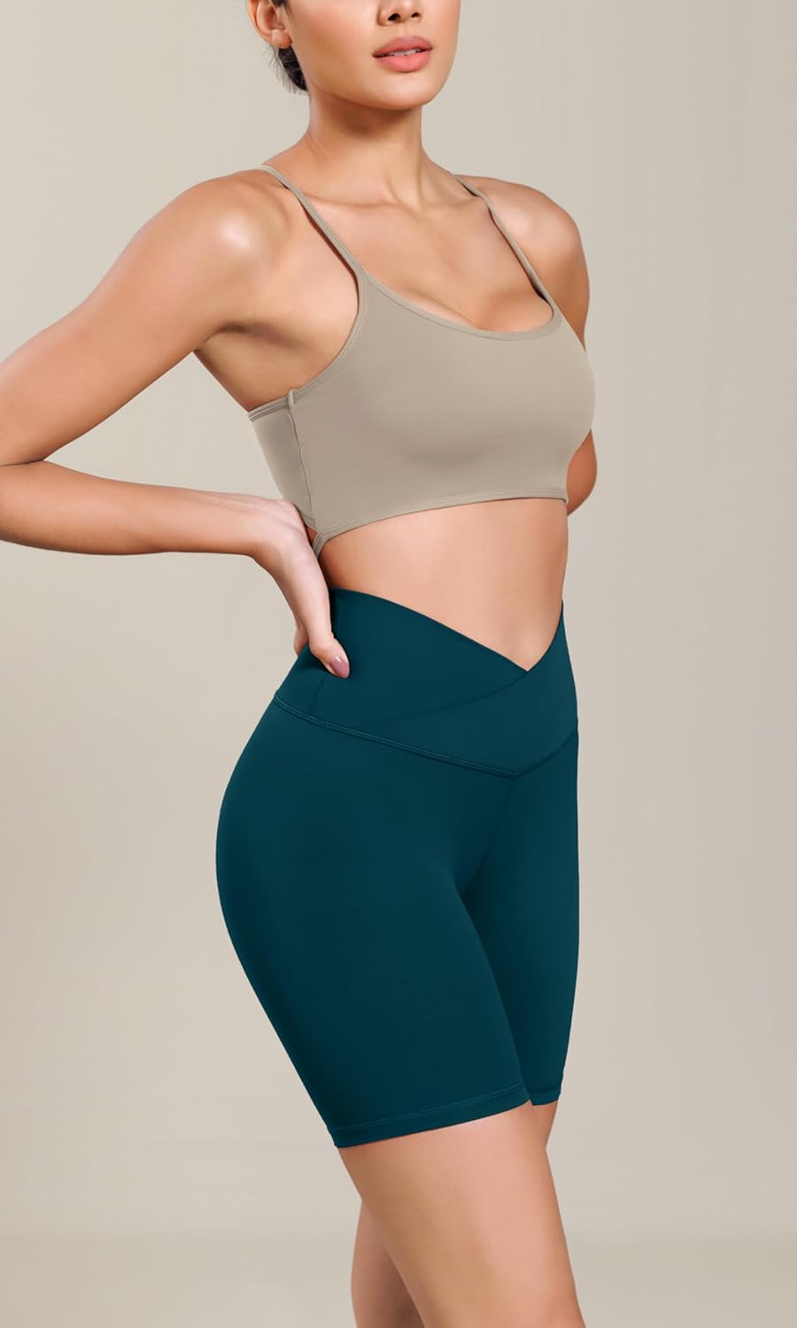 ODODOS Cloud Feeling Cross Waist Yoga Shorts for Women 6quot Crossover High Waist Lounge Biker ShortsForest Teal