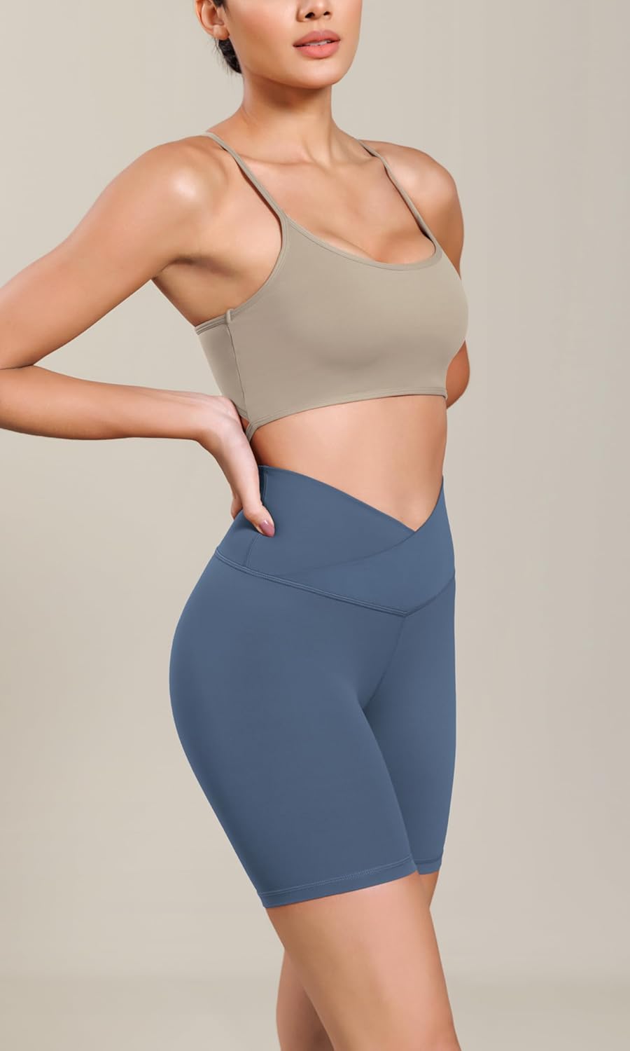ODODOS Cloud Feeling Cross Waist Yoga Shorts for Women 6quot Crossover High Waist Lounge Biker ShortsInk Blue