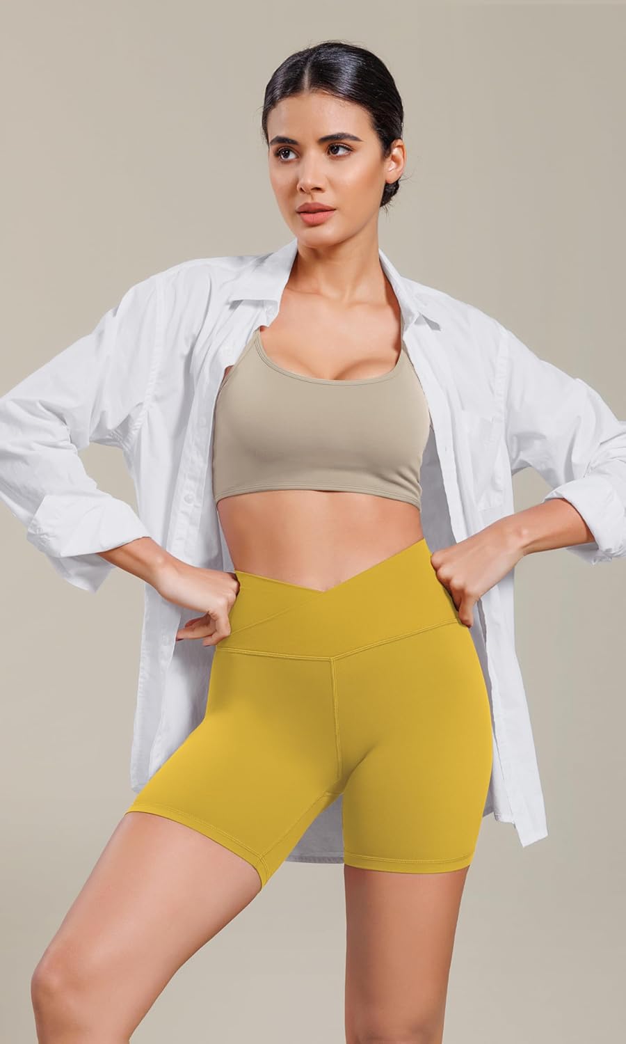 ODODOS Cloud Feeling Cross Waist Yoga Shorts for Women 6quot Crossover High Waist Lounge Biker ShortsMango Mint