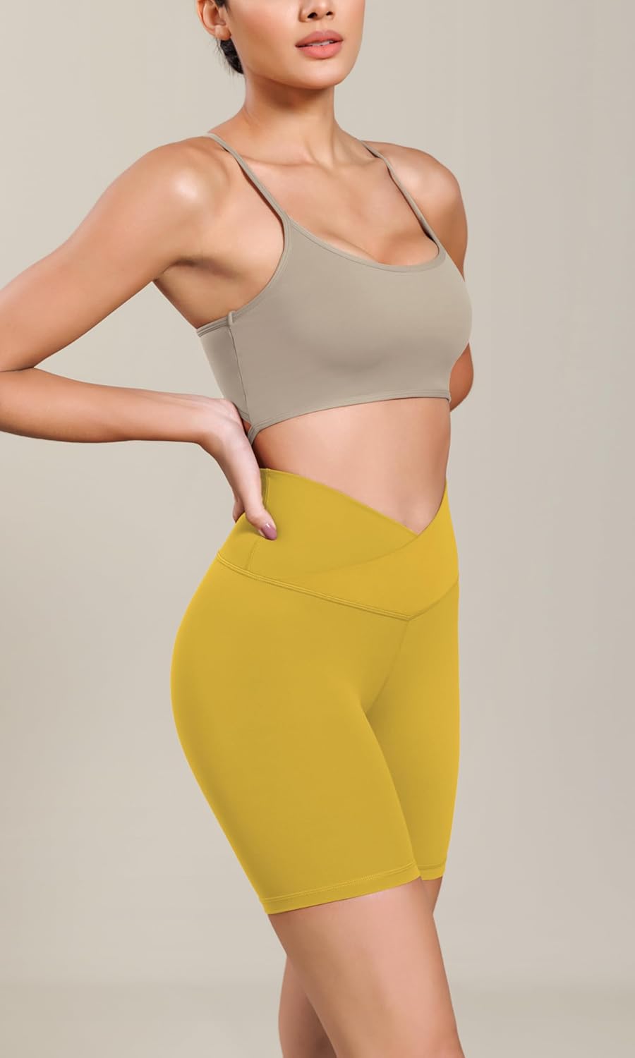 ODODOS Cloud Feeling Cross Waist Yoga Shorts for Women 6quot Crossover High Waist Lounge Biker ShortsMango Mint