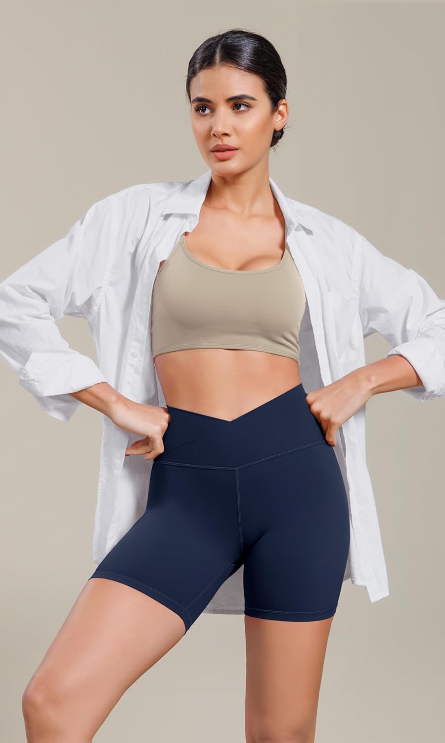 ODODOS Cloud Feeling Cross Waist Yoga Shorts for Women 6quot Crossover High Waist Lounge Biker ShortsNavy
