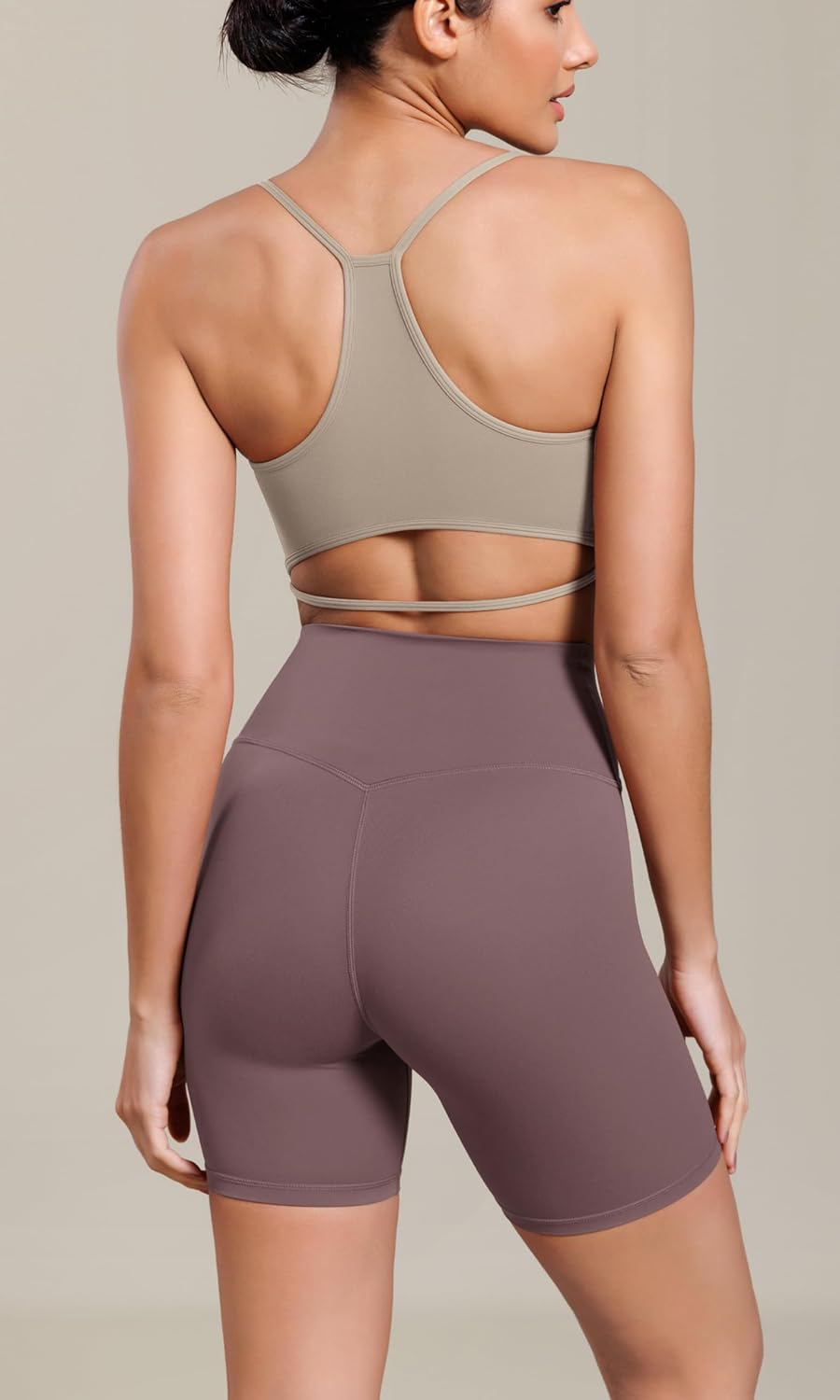 ODODOS Cloud Feeling Cross Waist Yoga Shorts for Women 6quot Crossover High Waist Lounge Biker ShortsPurple Taupe