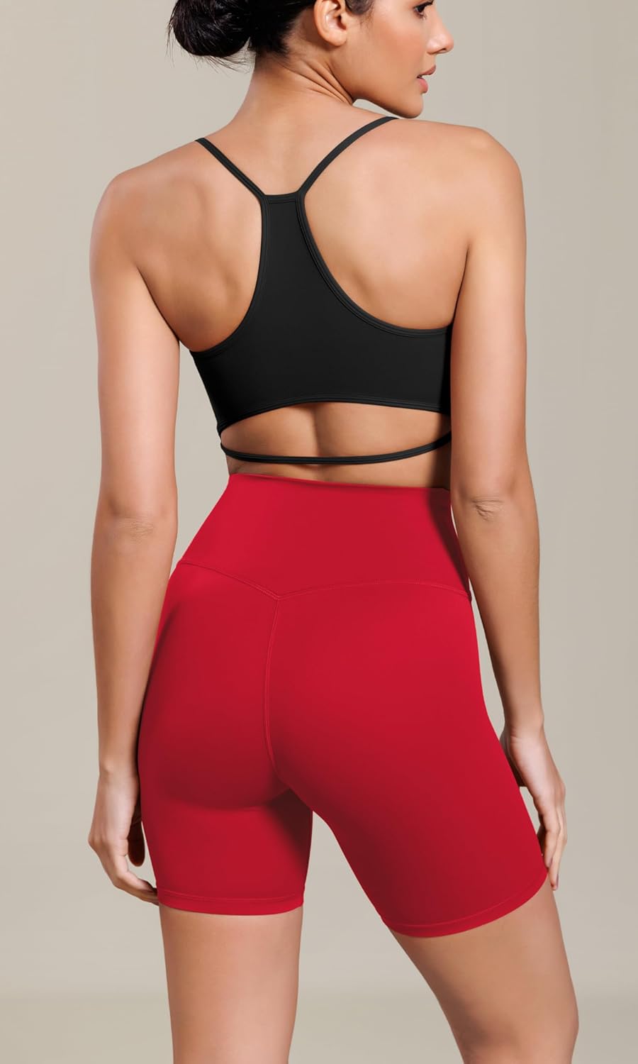 ODODOS Cloud Feeling Cross Waist Yoga Shorts for Women 6quot Crossover High Waist Lounge Biker ShortsRed