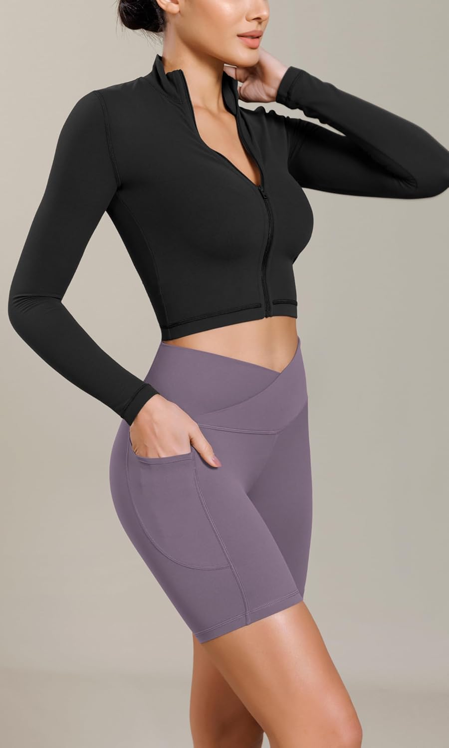 ODODOS Cloud Feeling Cross Waist Yoga Shorts with Pockets for Women 6quot Crossover High Waist Lounge Biker ShortsAsh Violet