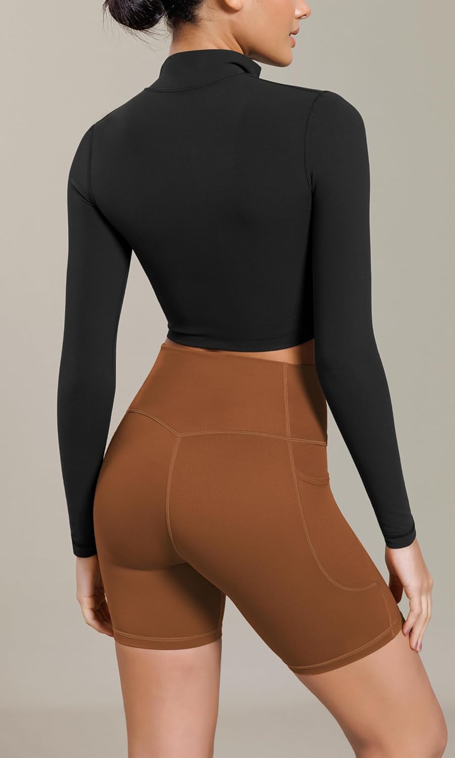 ODODOS Cloud Feeling Cross Waist Yoga Shorts with Pockets for Women 6quot Crossover High Waist Lounge Biker ShortsCaramel