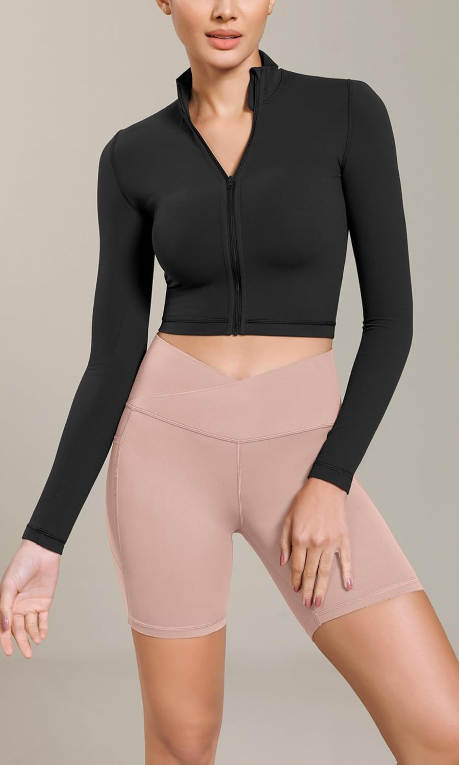ODODOS Cloud Feeling Cross Waist Yoga Shorts with Pockets for Women 6quot Crossover High Waist Lounge Biker ShortsDusty Pink