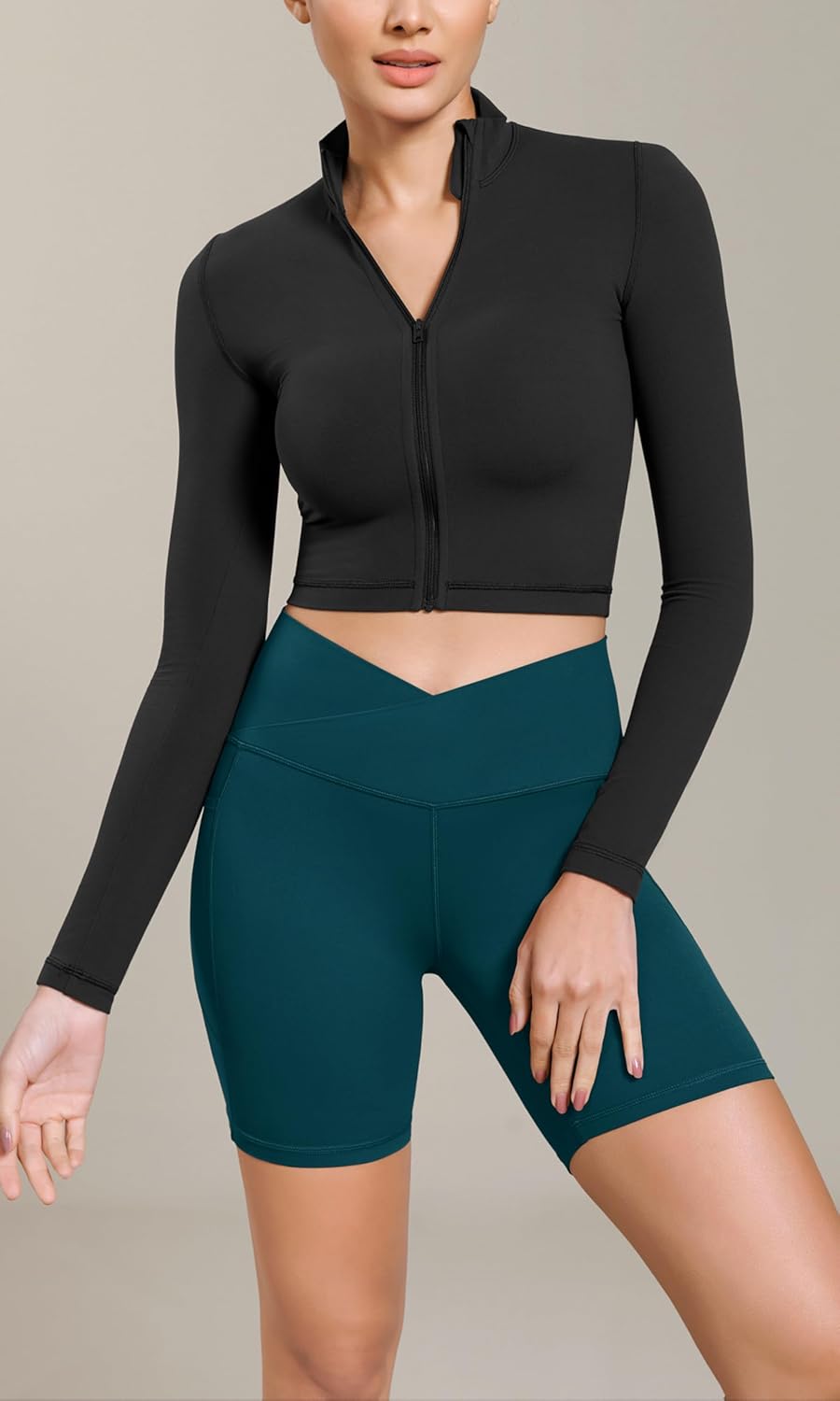ODODOS Cloud Feeling Cross Waist Yoga Shorts with Pockets for Women 6quot Crossover High Waist Lounge Biker ShortsForest Teal
