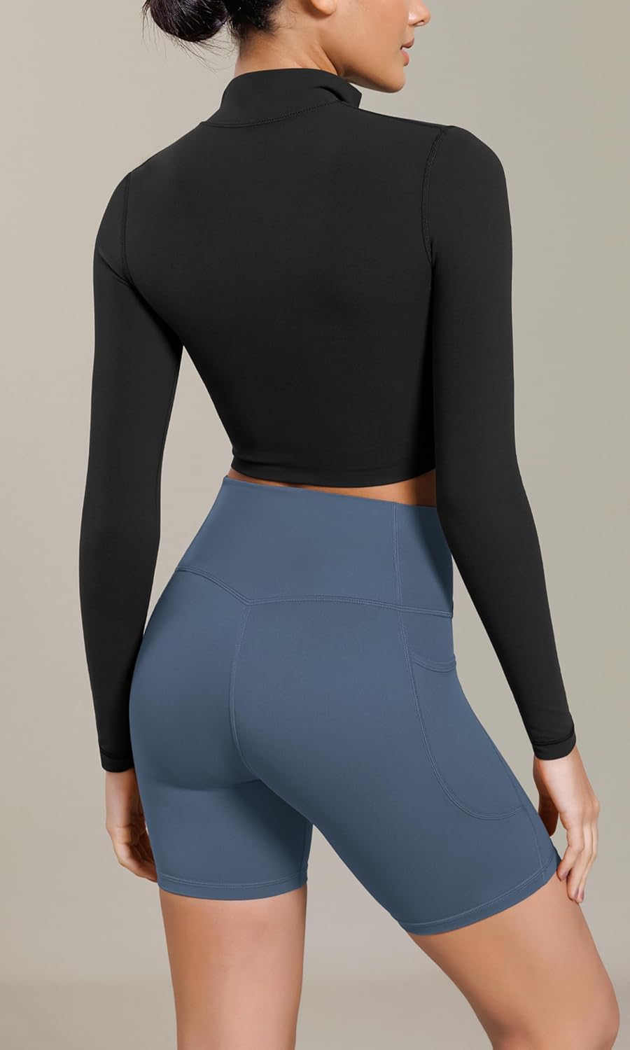 ODODOS Cloud Feeling Cross Waist Yoga Shorts with Pockets for Women 6quot Crossover High Waist Lounge Biker ShortsInk Blue
