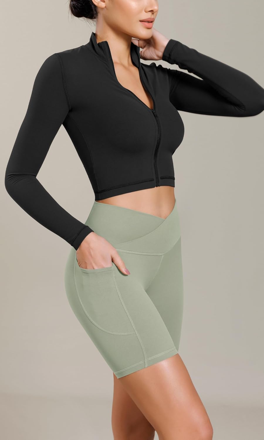 ODODOS Cloud Feeling Cross Waist Yoga Shorts with Pockets for Women 6quot Crossover High Waist Lounge Biker ShortsLime Stone