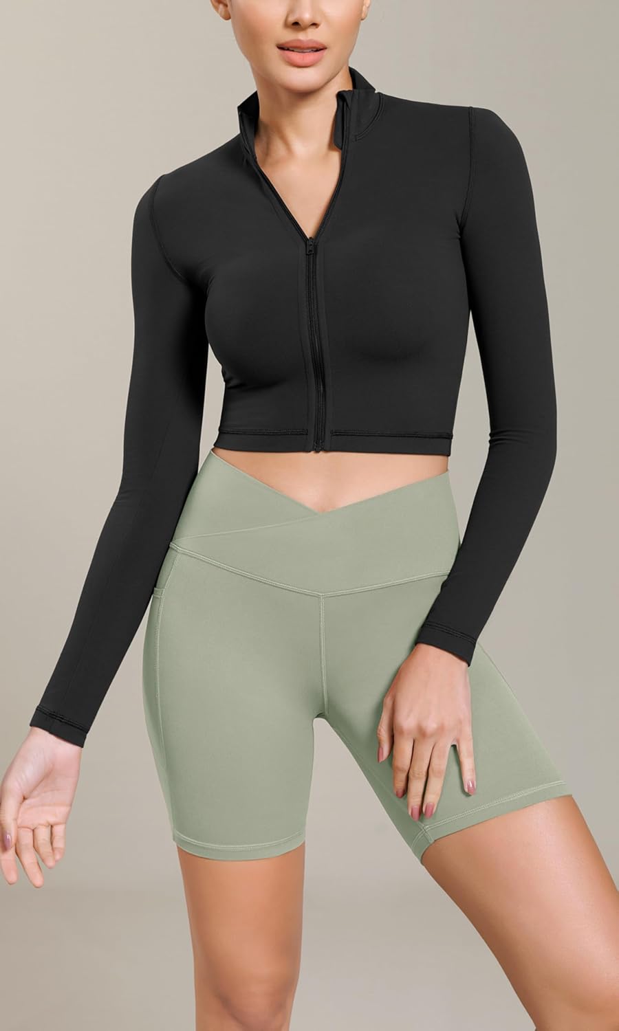 ODODOS Cloud Feeling Cross Waist Yoga Shorts with Pockets for Women 6quot Crossover High Waist Lounge Biker ShortsLime Stone