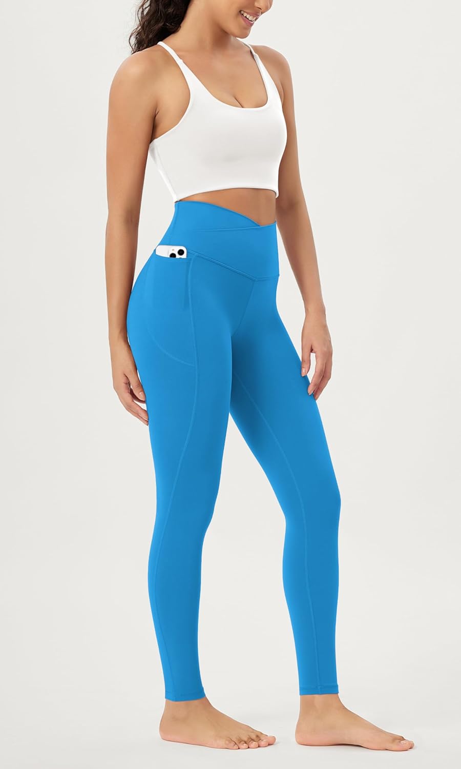 ODODOS Cloud Feeling Crossover 78 Leggings with Pockets for Women 25quot  28quot V High Wasit Lounge Yoga PantsAzure