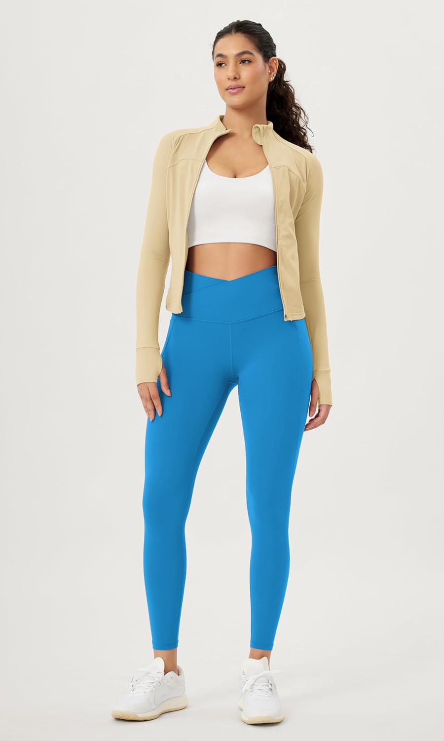 ODODOS Cloud Feeling Crossover 78 Leggings with Pockets for Women 25quot  28quot V High Wasit Lounge Yoga PantsAzure