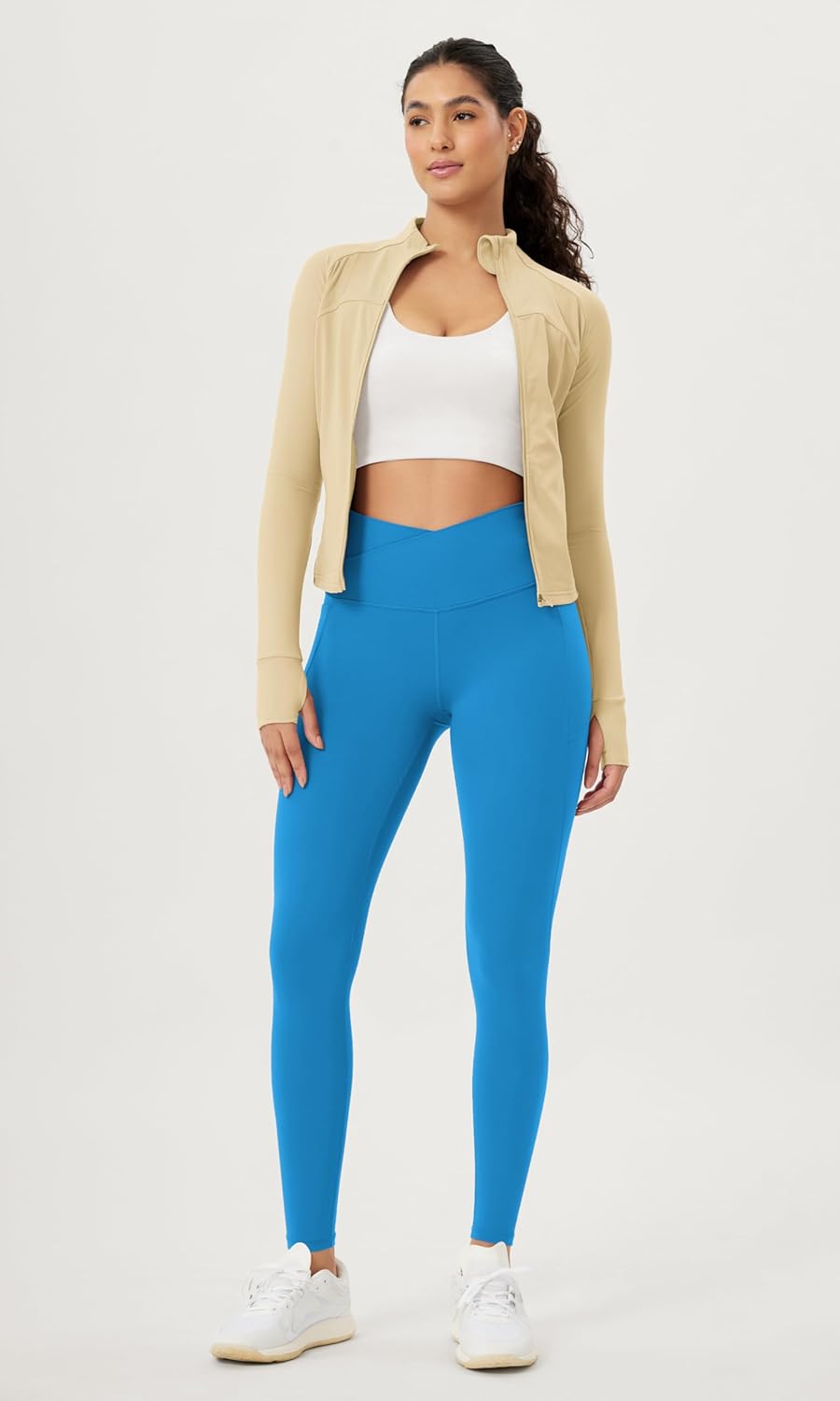 ODODOS Cloud Feeling Crossover 78 Leggings with Pockets for Women 25quot  28quot V High Wasit Lounge Yoga PantsAzure