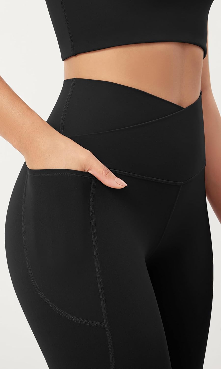 ODODOS Cloud Feeling Crossover 78 Leggings with Pockets for Women 25quot  28quot V High Wasit Lounge Yoga PantsBlack