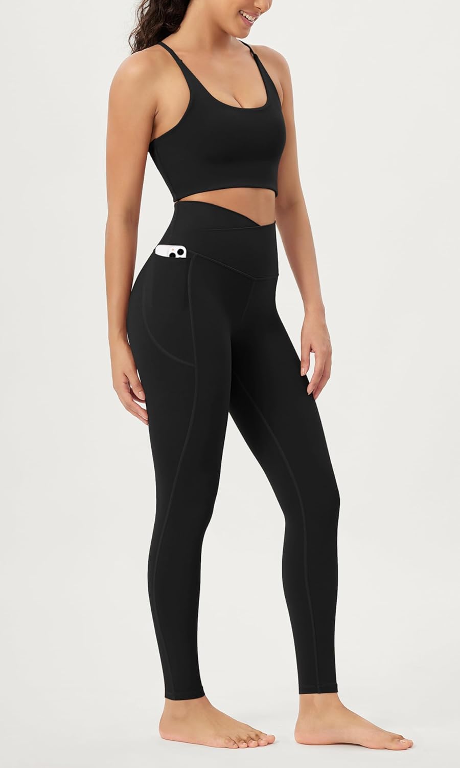 ODODOS Cloud Feeling Crossover 78 Leggings with Pockets for Women 25quot  28quot V High Wasit Lounge Yoga PantsBlack
