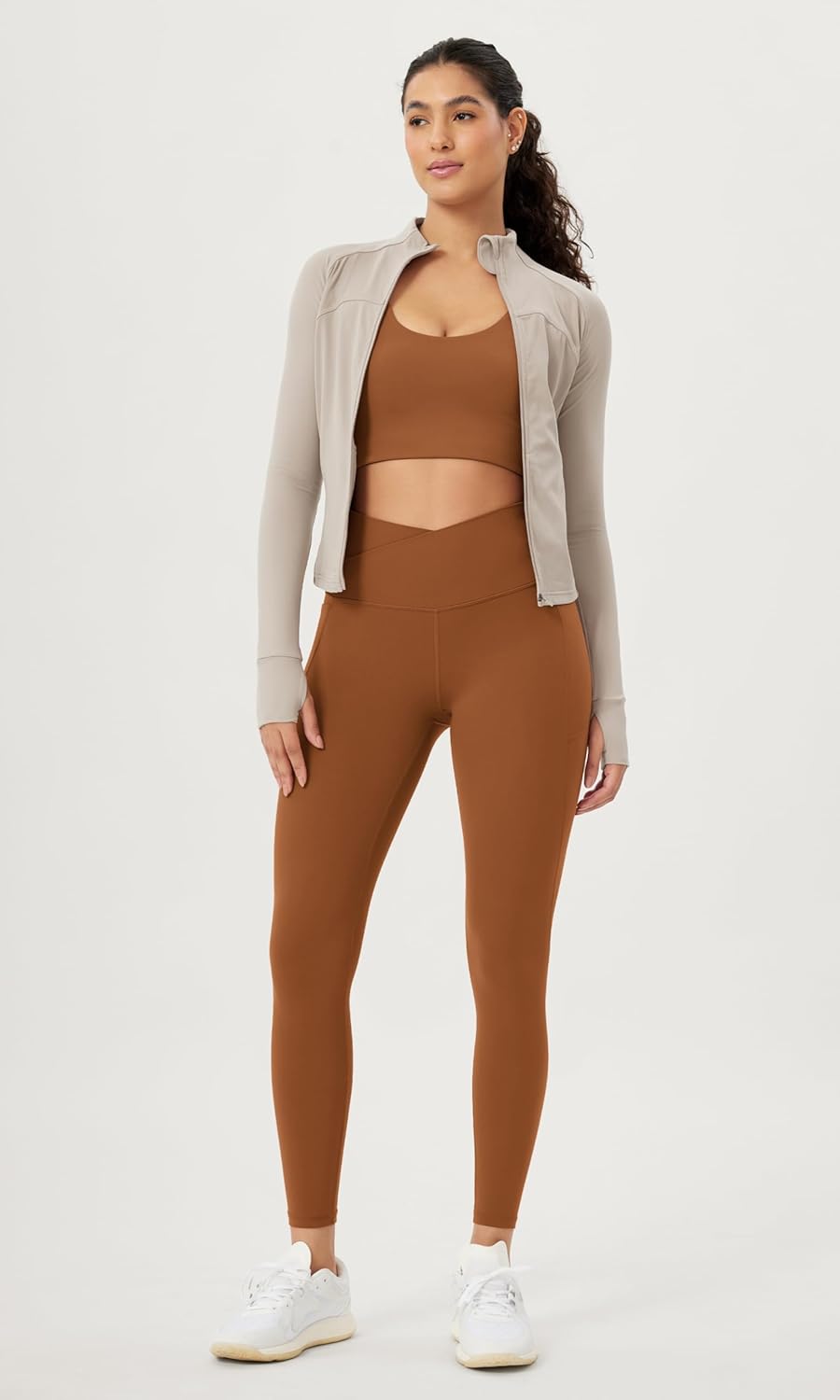 ODODOS Cloud Feeling Crossover 78 Leggings with Pockets for Women 25quot  28quot V High Wasit Lounge Yoga PantsCaramel