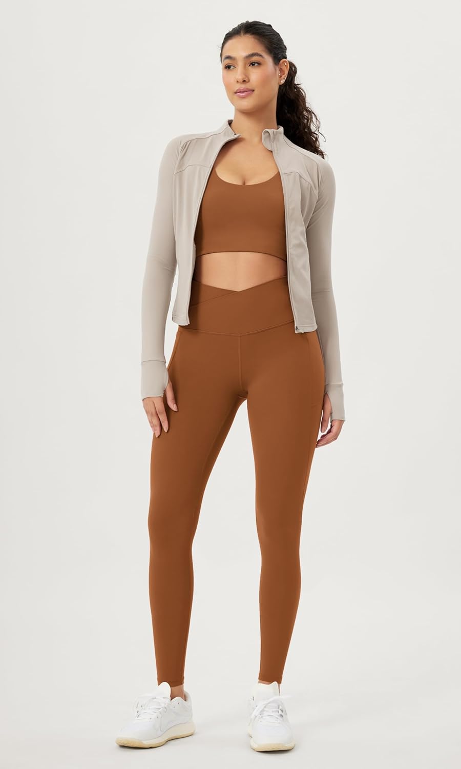 ODODOS Cloud Feeling Crossover 78 Leggings with Pockets for Women 25quot  28quot V High Wasit Lounge Yoga PantsCaramel