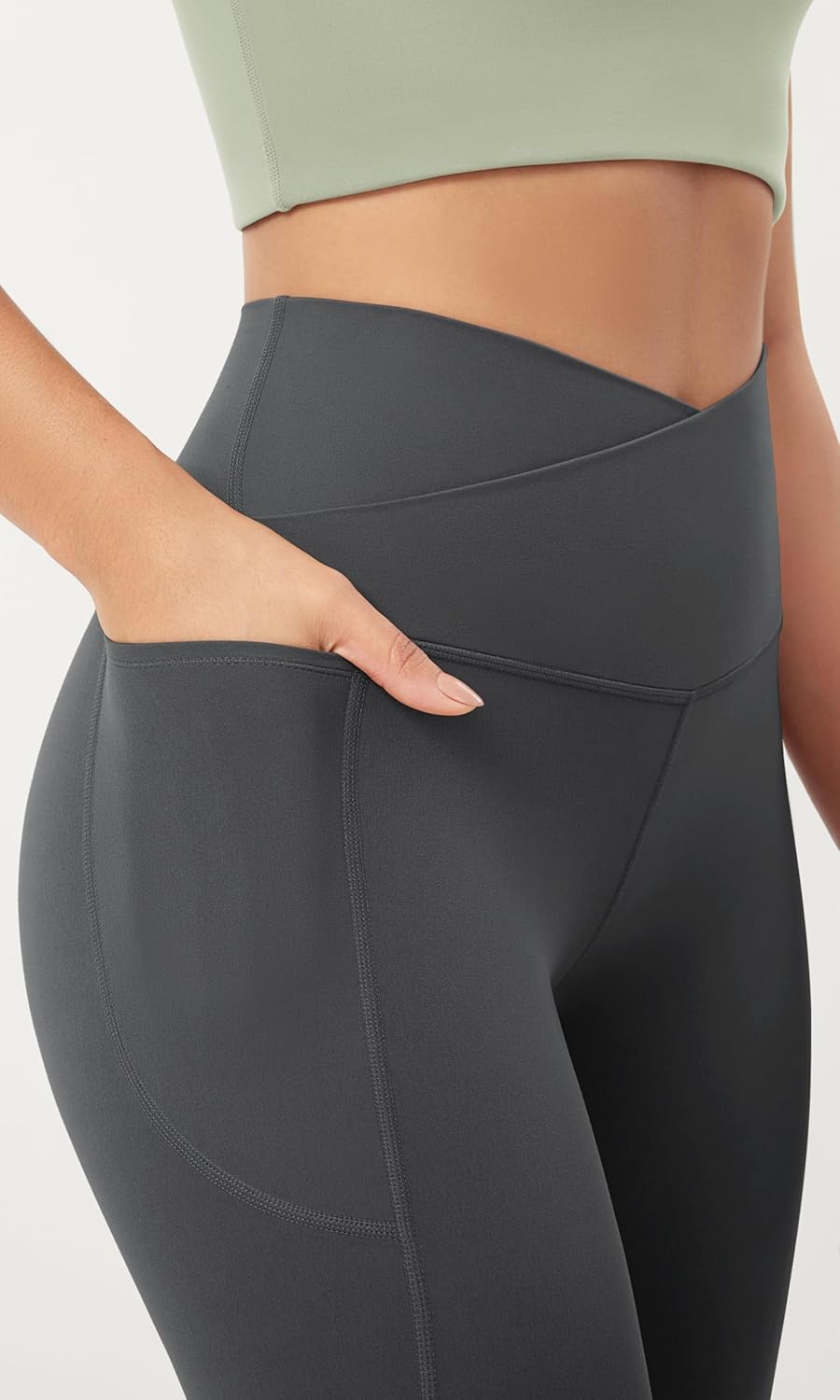ODODOS Cloud Feeling Crossover 78 Leggings with Pockets for Women 25quot  28quot V High Wasit Lounge Yoga PantsCharcoal