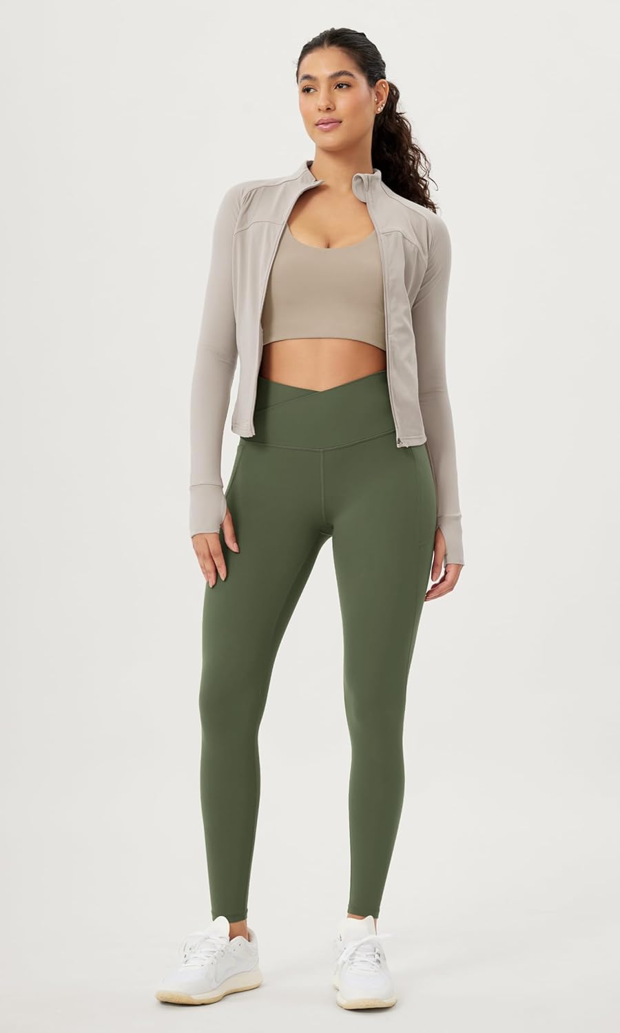 ODODOS Cloud Feeling Crossover 78 Leggings with Pockets for Women 25quot  28quot V High Wasit Lounge Yoga PantsDark Olive
